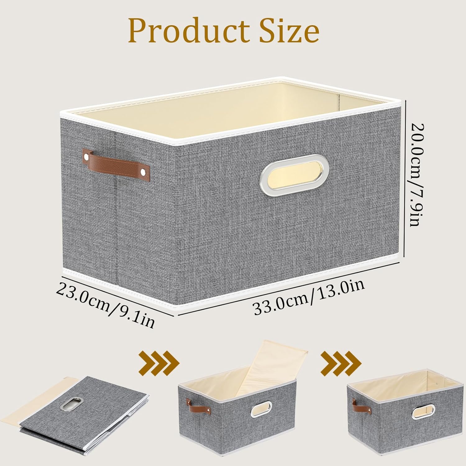 Yawinhe Fabric Storage Baskets, Foldable Closet Organizer for Shelves, Large Boxes with 3 Handles, Canvas Bins for Clothes, Grey, 12.99''Lx9.05''Wx7.87''H, 4-Pack