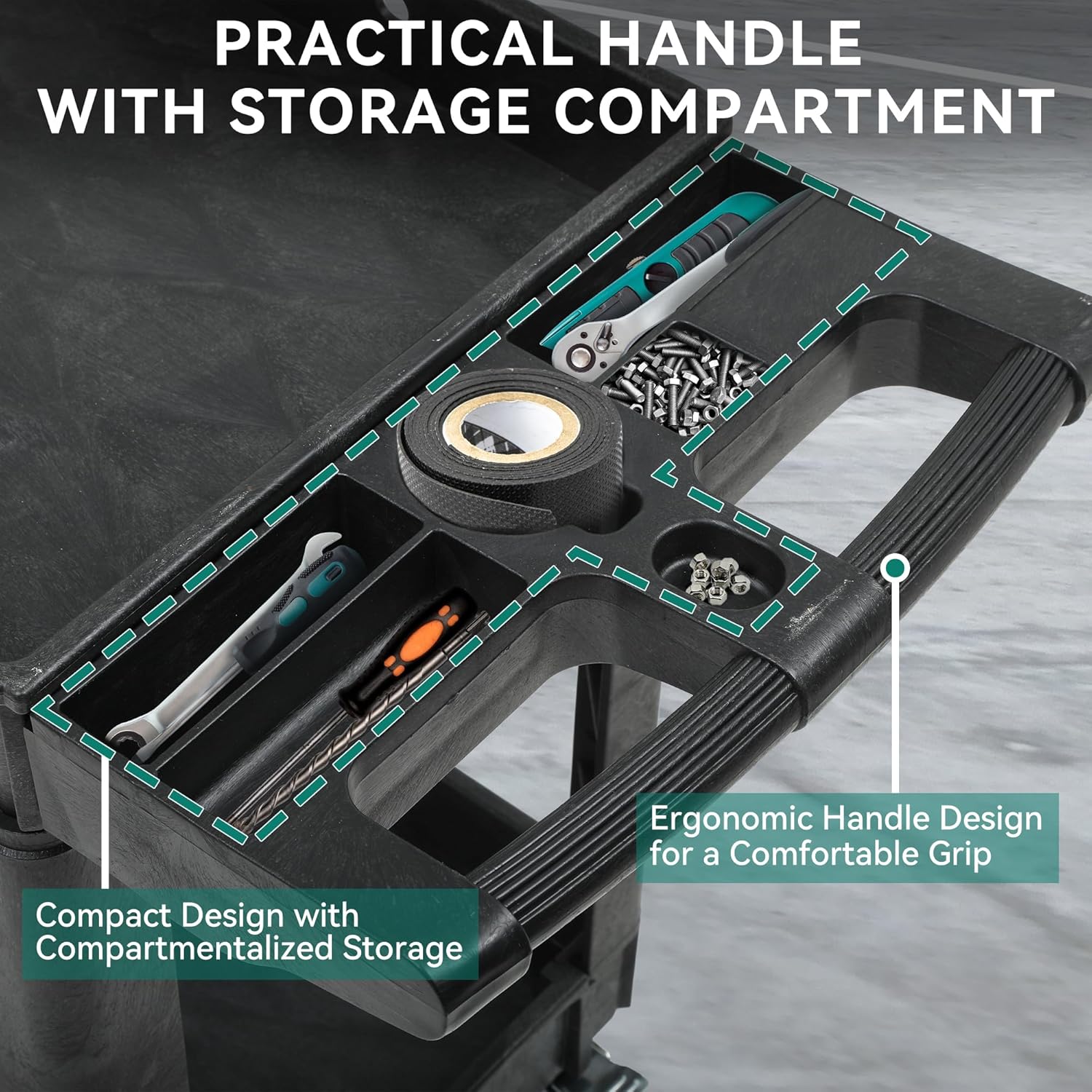 YITAHOME Utility Cart on Wheels, Plastic Tool Cart 550 lbs Capacity Service Cart, 40 x 17 Inch 2 Shelf Extra Heavy Duty Rolling Work Carts for Warehouse, Garage, School & Office, Cleaning, Black