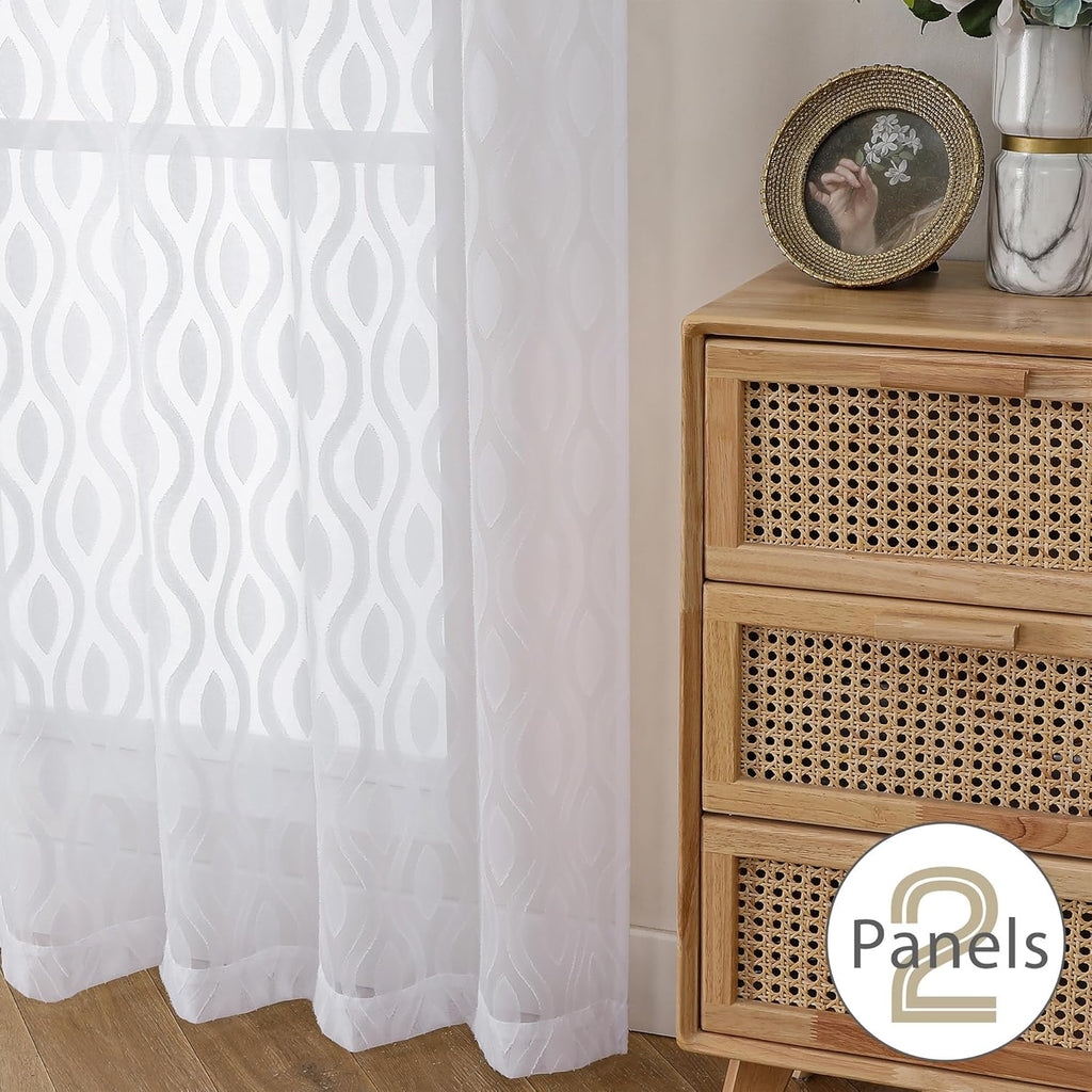 Aiyufeng White Sheer Curtains Tiers 36 Inch Length 2 Panels Set, Airy Lightweight Clip Jacquard Small Window Curtains, Modern Wavy Line Textured Voile Sheer Curtains for Small Windows, 40"Wx36"L Inch