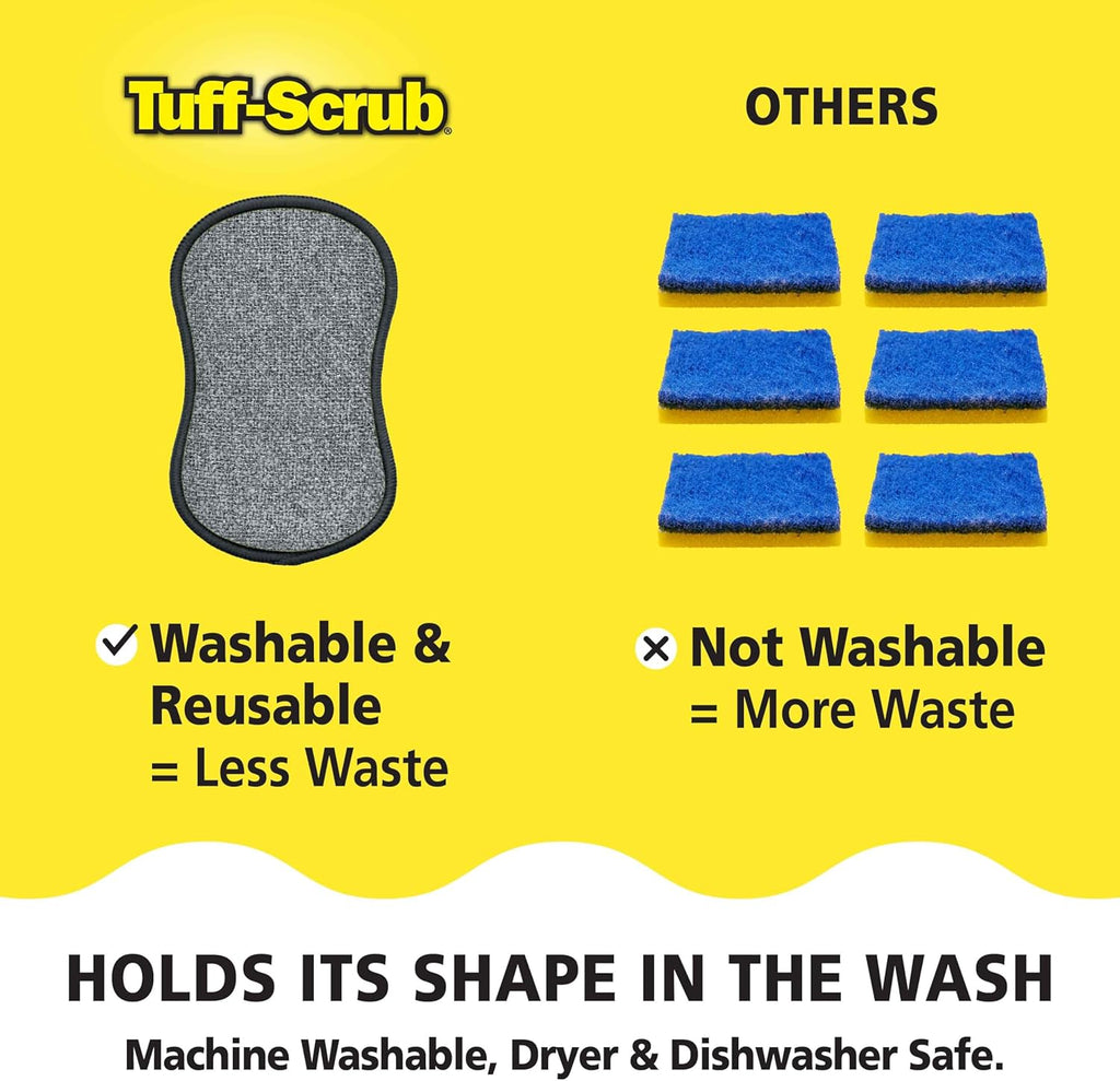 Fresh Scrub-N-Wipe Pad by Tuff-Scrub, 6-Pack, Antimicrobial & Charcoal Foam for Odor Control, Microfiber, Multi-Surface, Non-Scratch, Dual-Sided, Machine Washable, Kitchen Sponge (Small)