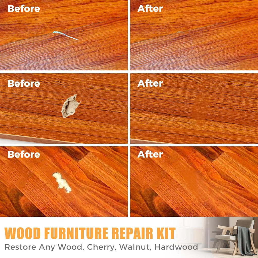 Wood Furniture Repair Kit- Set of 41 Laminate Vinyl Floor Repair Kit Wood Fillers,Floor Scratch Repair, Touch Up Markers, Restore Hardwood Scratches, Cracks, Hole for Floor, Table, Door, Cabinet