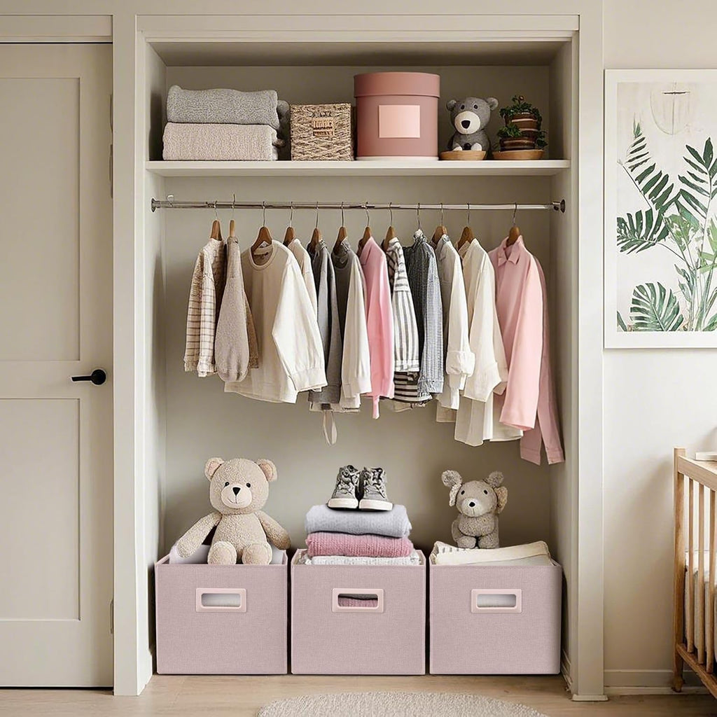 DECOMOMO Storage Bins for Shelves Robust Fabric Closet Bins for Shelves Toy Storage Clothes Books (Pack of 3 – Pink)