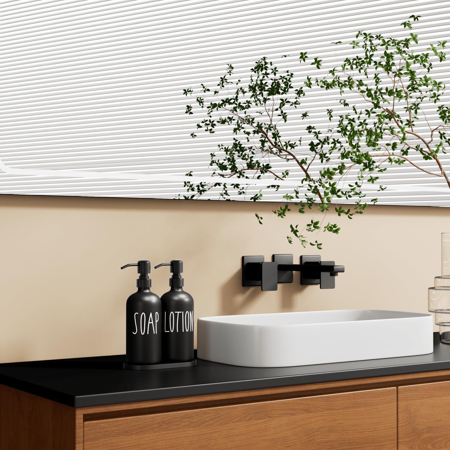 MOMEEMO Black Soap Dispenser Bathroom, Contains Lotion and Hand Soap Dispenser, Suitable for Bathroom Accessories Decor. (Black)