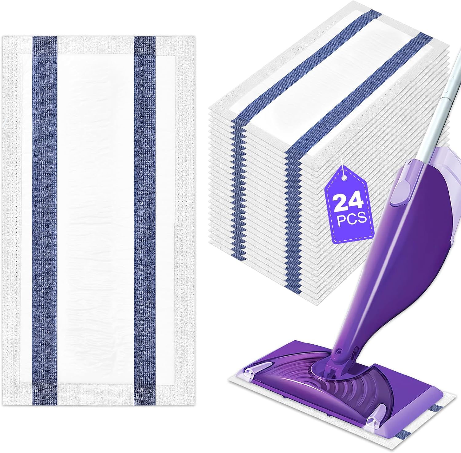 Mopping Pad Refill Compatible with Swiffer Wet Jet Mop Disposable Wet Jet Mopping Pads for All Purpose Multi-Surface Hardwood Floor Cleaning Thickness & Absorbent, 24 Count