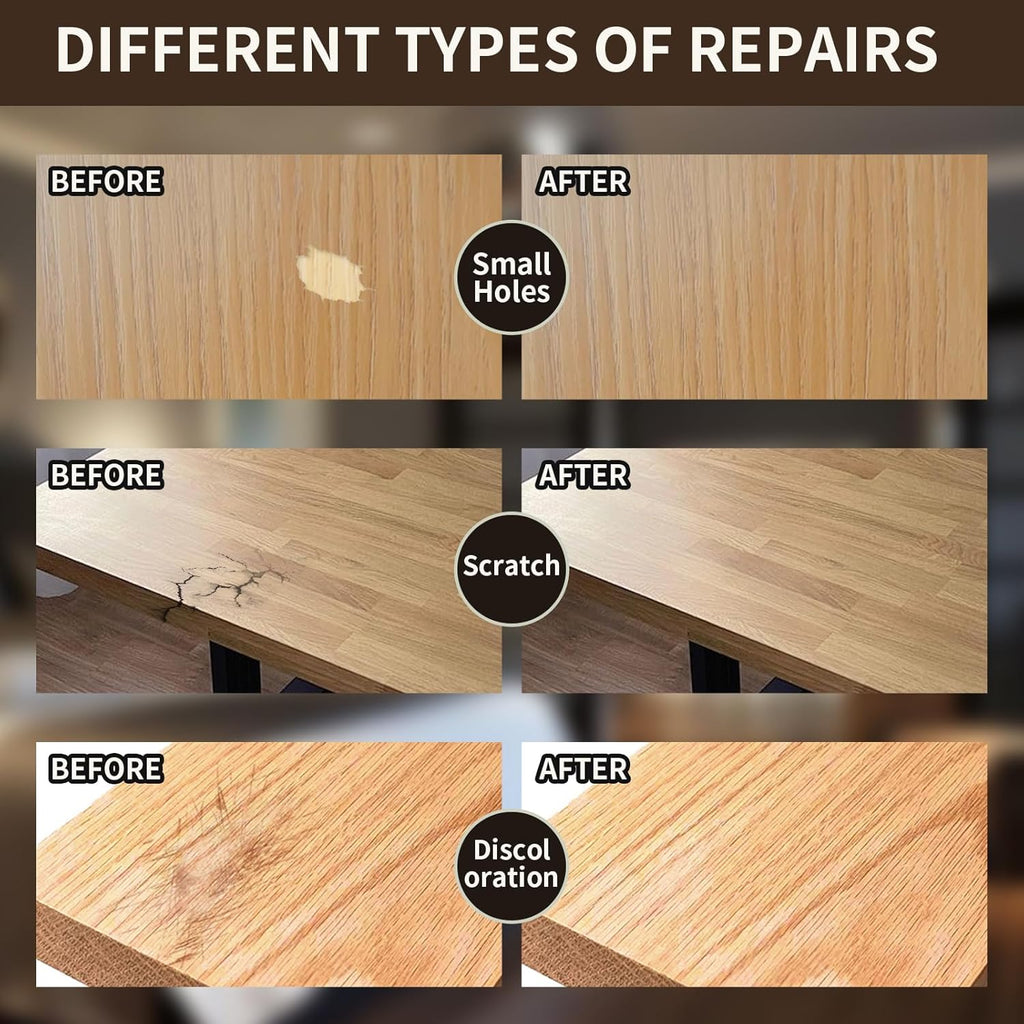 Wood Repair Kit, 13Pcs Wood Filler Repair kit, Wood Scratch Repair for Wooden Furniture, Floor, Table, Door, Cabinet Discoloration, Wood Touch Up Fillers, Wood Stain Paint, Oak