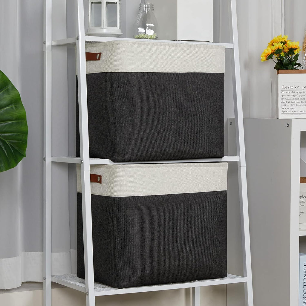 DULLEMELO Extra Large Storage Baskets, Fabric Storage Bins for Organizing Shelves Nursery Toys Books, Closet Baskets and Bins with Handles, White&Black 2-Pack