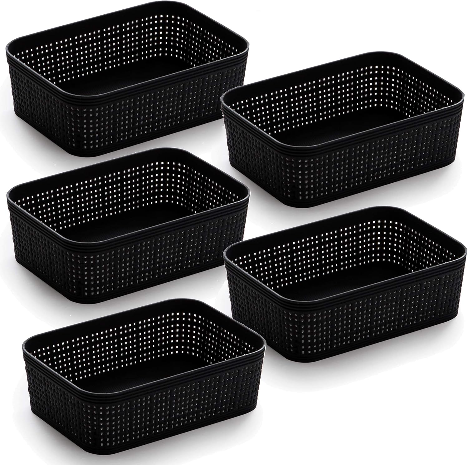 BINO | Woven Plastic Basket | XS (Black), 5-Pack | THE JUTE COLLECTION | Home Organization, Space - Saving Storage, Stylish Design | Jute Basket | Plastic Storage Basket