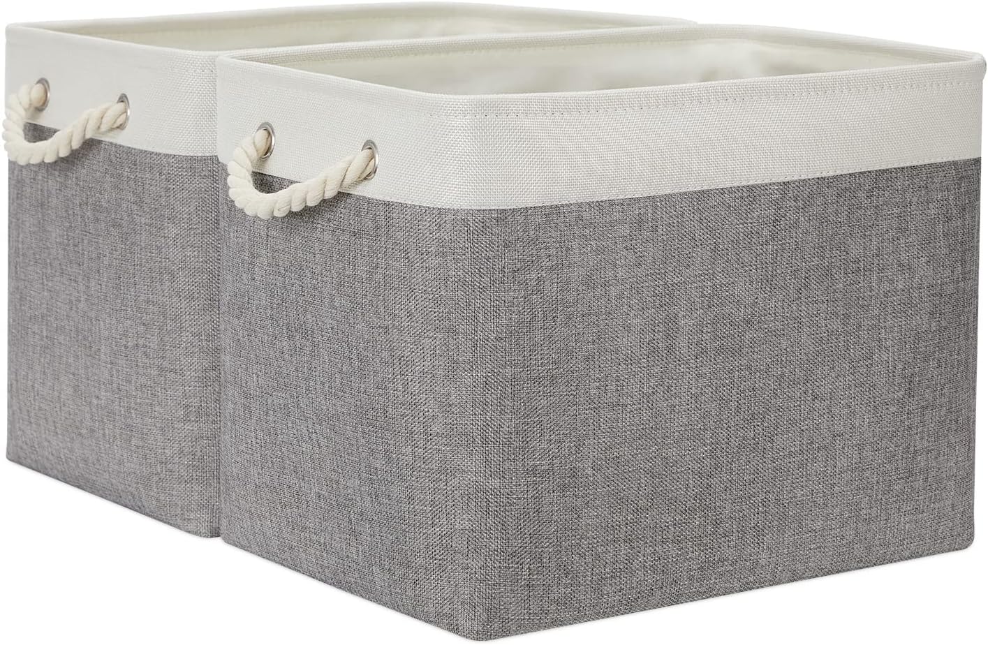 Temary Baskets for Organizing, 2 Pack Storage Baskets Large Fabric Baskets with Handles, Decorative Basket for Gifts Empty for Home (White&Grey,16Lx12Wx12H Inches)