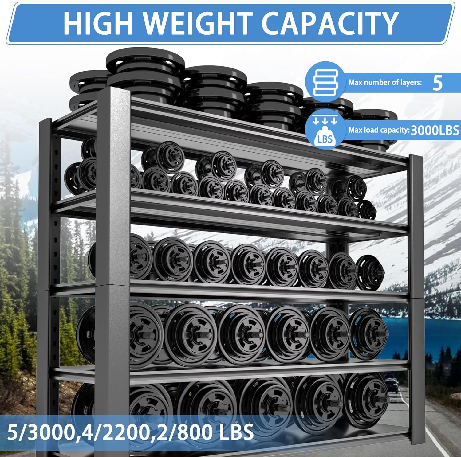 5-Tier Garage Shelving Heavy Duty, 3000 LBS Capacity Metal Storage Rack 76" H x 60" W x 24" D, Adjustable Shelves Unit for Garage, Warehouse, Basement, Pantry, Workshop.4 Pack