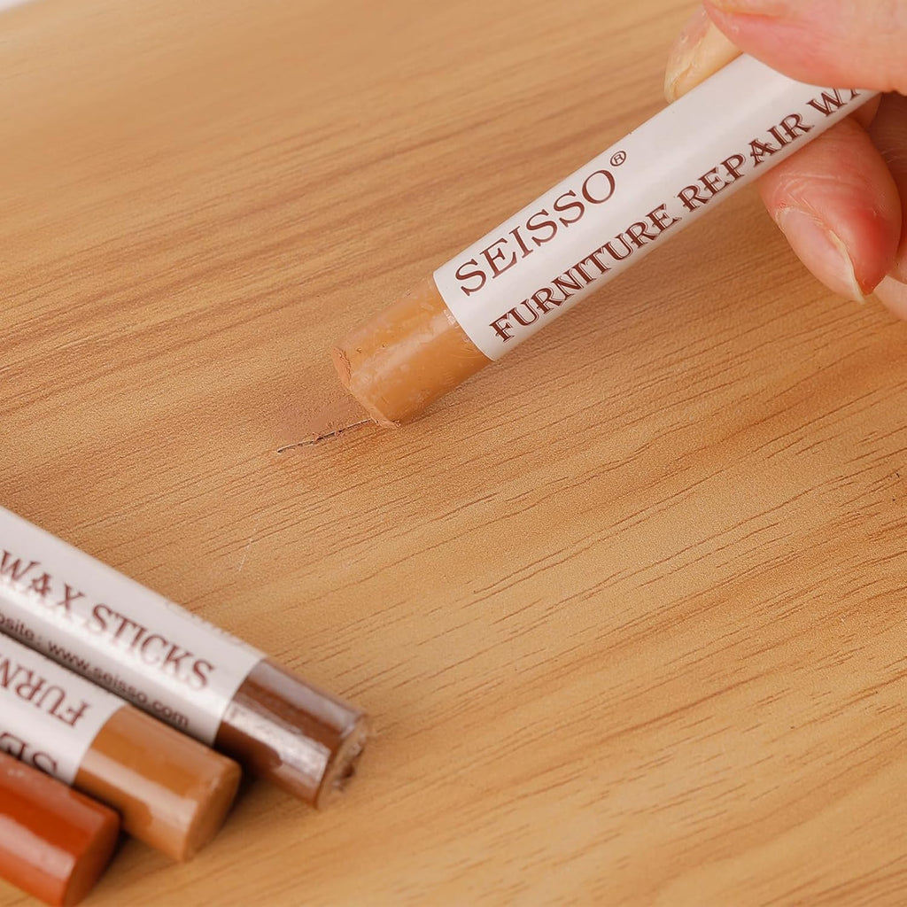 SEISSO Furniture Repair Crayon, 6 Pcs - Wood Filler Sticks, Scratch Repair Wax, Furniture Marking Repair - Scratch, Hole, Table, Wood Floor, Guitar, Covering, Instrument Fill Sticks-Tint Nut-Brown