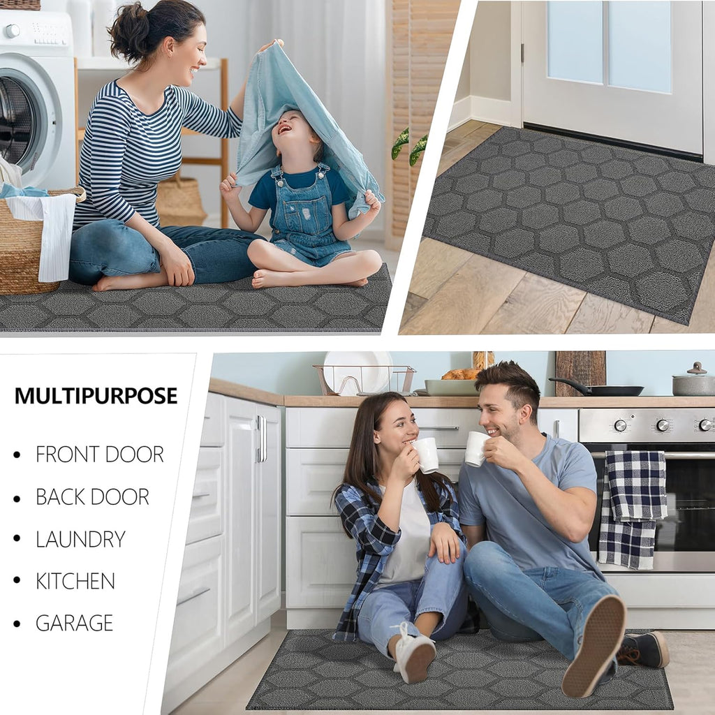 FONEYI Indoor Door Mat, Entrance Rug 24" x 36" Non-Slip Rubber Backing, Machine Washable Entry Rug, Low Profile Absorbent Dirt Trapper Doormat Inside Floor Mats for Entryway, Grey