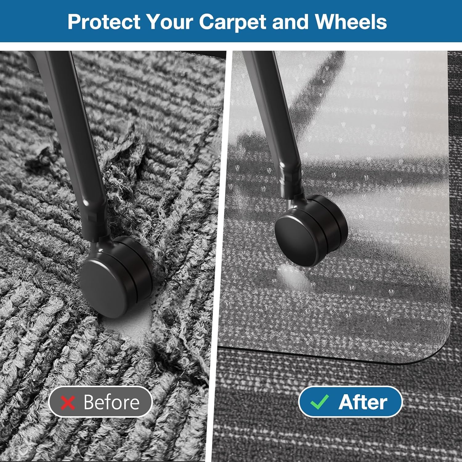 Chair Mat for Carpet, 46" x 60" Desk Chair Mat for Carpeted Floors, Non-Slip Office Vinyl Mat for Carpet with Studded, Easy Glide Heavy Duty Floor Protector Mat for Home Office, Clear