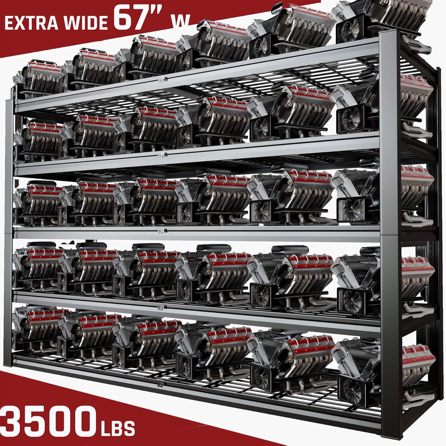 68" W Garage Shelving Heavy Duty, 5 Tier Garage Shelves, Adjustable Storage Shelving Unit, Commercial Metal Shelf for Warehouse, Pantry, School, Shop, 68" Wx20 Dx84 H