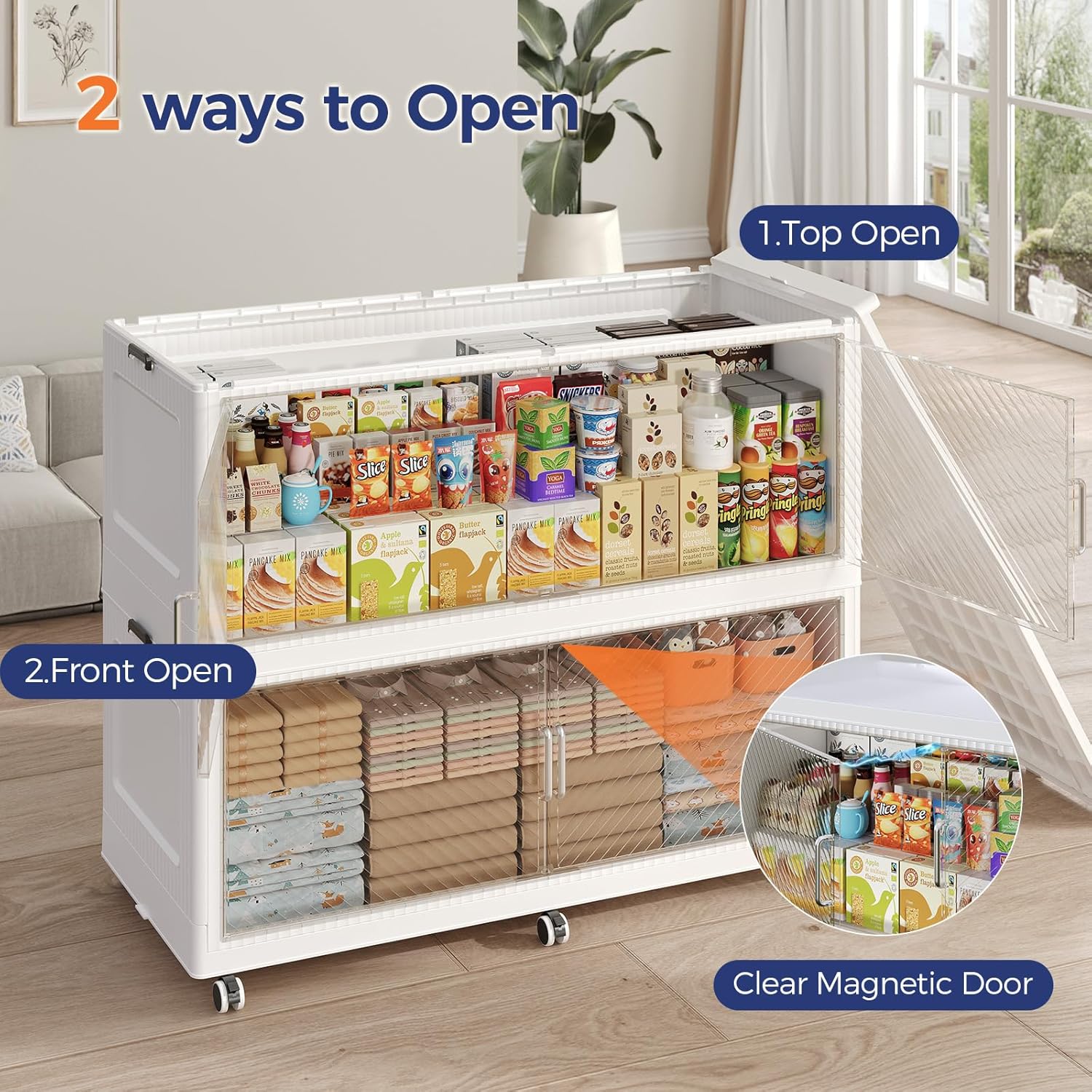 240GAL Extra Large Storage Bins with Lid, 960QT Collapsible Organizer with Wheels, Stackable Closet Cabinet with Doors, Folding Storage Containers for Home, Office, Dorm, 3Pack White