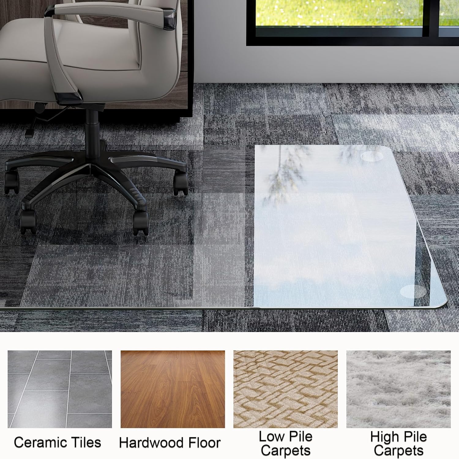 GLSLAND 47"x32" Tempered Glass Chair Mat Heavy-Duty Floor Protector for Carpet & Hard Floors Scratch-Resistant Office Computer Desk Mats Clear