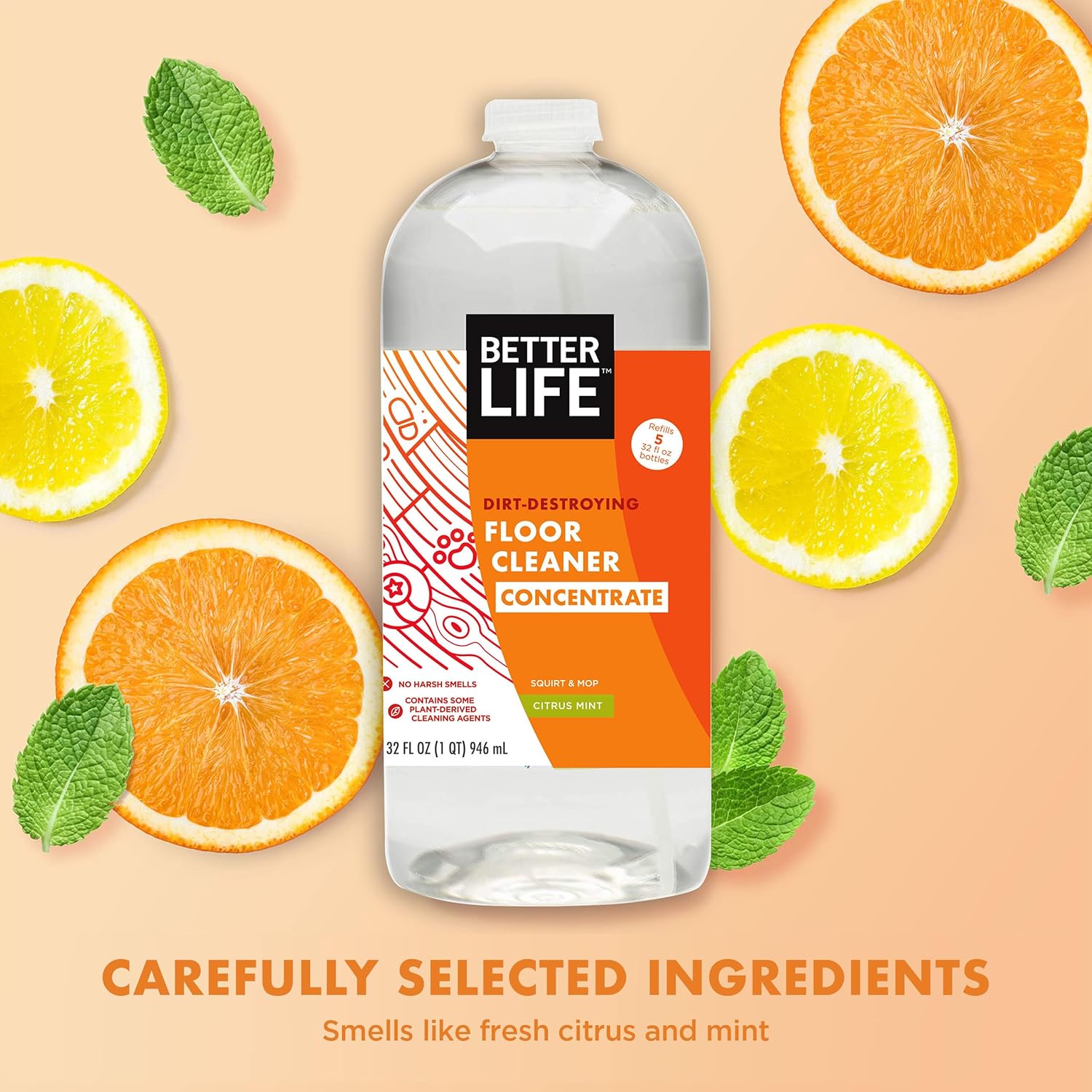 Better Life Floor Cleaner Concentrate- Liquid Multipurpose Cleaner for Wood, Tile, Laminate, Vinyl, Bamboo - Citrus Mint 32oz