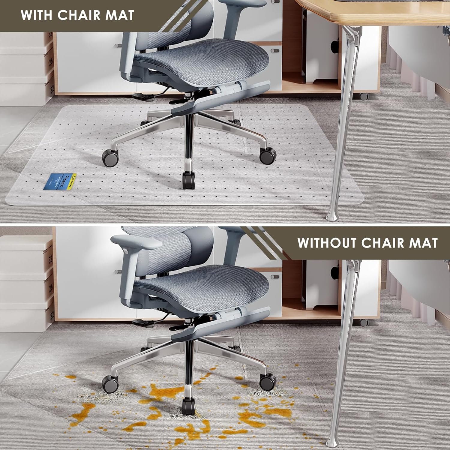 Azadx Heavy Duty Office Chair Mat for Carpet 45" x 53" Hard Material Chair Mat for Carpeted Floor Slip Resistant Carpet Protector for Home Office Easy Glide Desk Floor Mat for Office Chair on Carpets