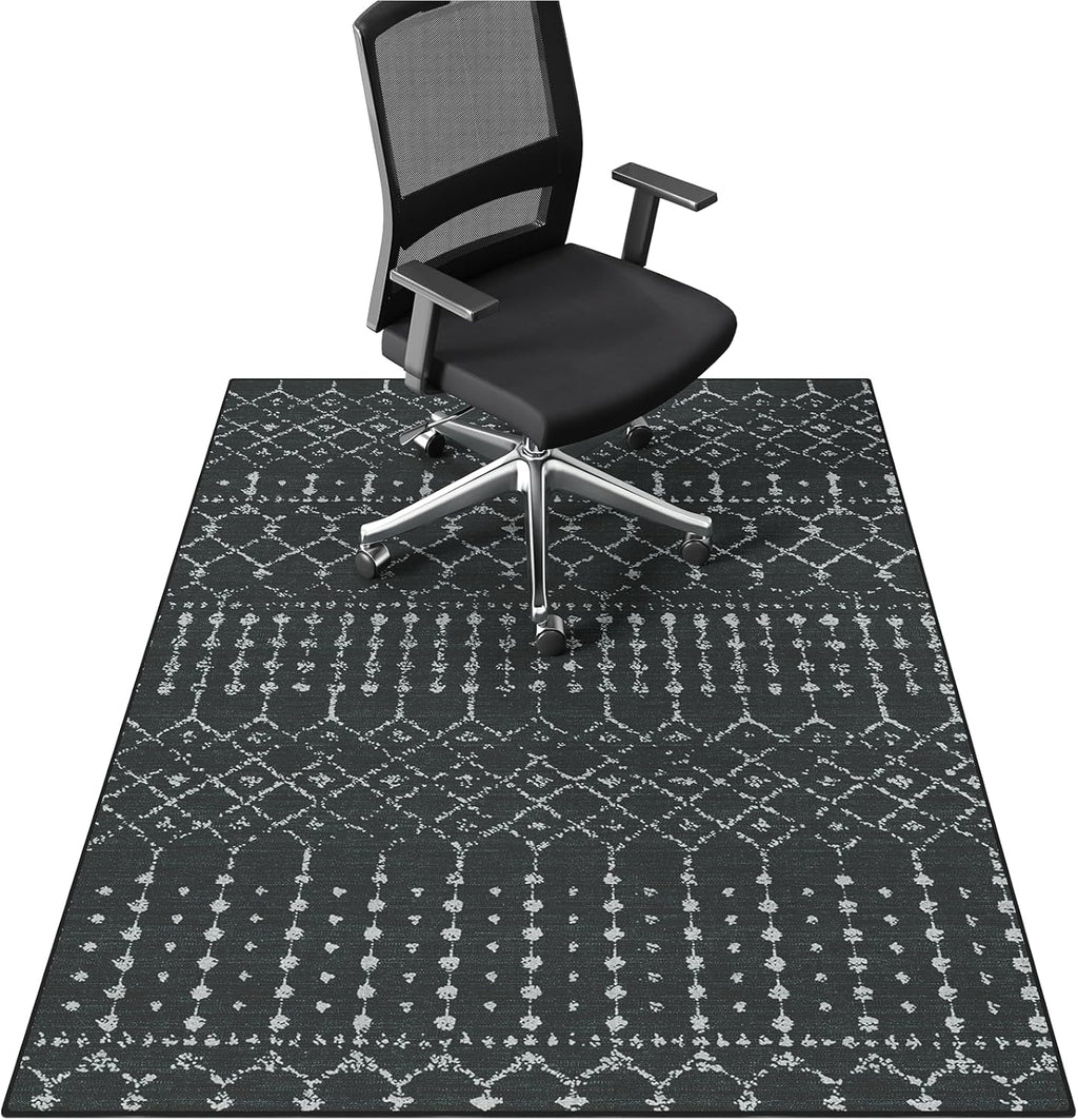 Office Chair Mat for Hardwood & Tile Floors, 48" x 36" Desk Chair Mat, Non-Slip Floor Protector for Rolling Chairs, Machine Washable Area Rug for Home Office, Black