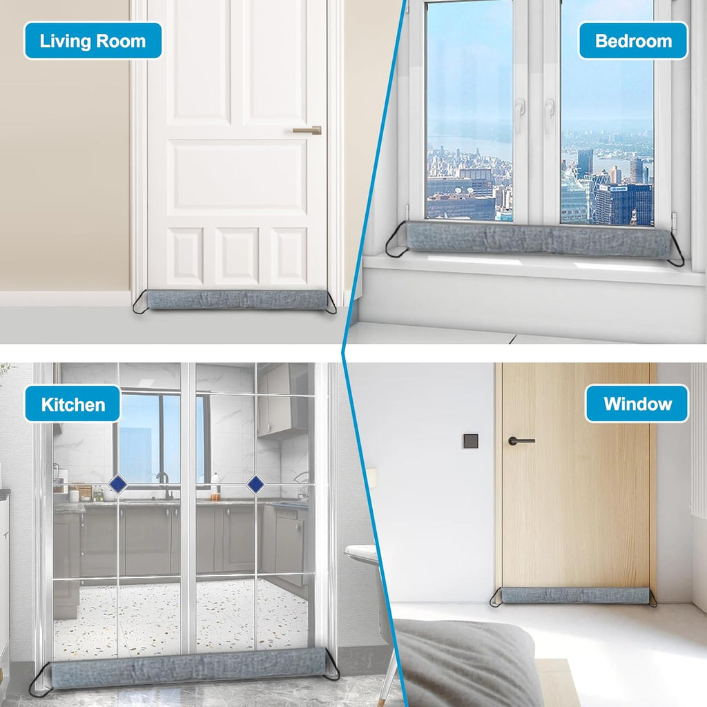 QUOLIX Triangle Under-Door Draft Stopper, 32" Noise Blocker, Weighted Weather Stripping, Gray Cotton & Polyester, Multi-Function Noise & Light Blocker,Gray