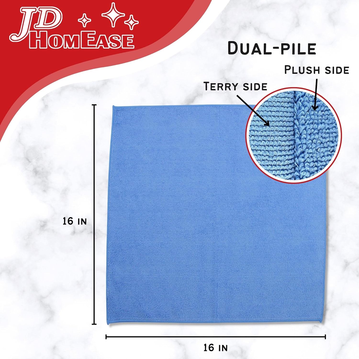 Microfiber Cleaning Cloths,48 Pack, 16"x16", All-Purpose, Softer, Highly Absorbent, Lint-Free, Reusable, Washable Pro Towels, Blue, for House, Kitchen, Bathroom, Car, Office