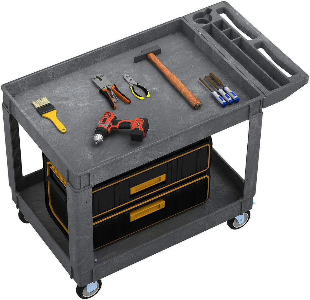 DWVO Service Utility Cart on Wheels, 45 X 25 in 550 LBS Heavy Duty Rolling Cart Plastic Work Cart for Warehouse Garage School & Office Cleaning