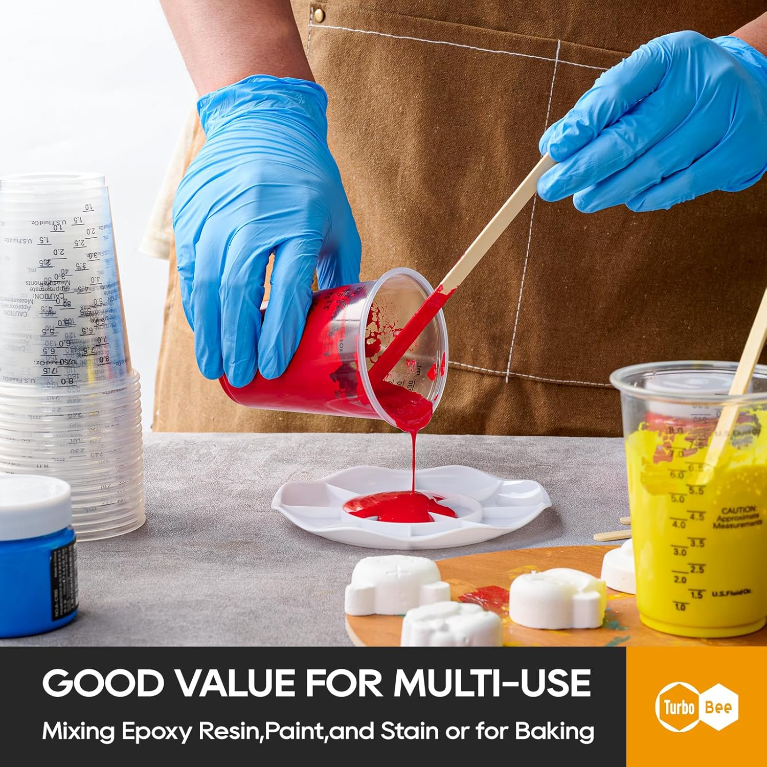 Plastic Measuring Cups 8OZ,200 PACK Disposable Mixing Cups with 200 Mixing Sticks,Paint Graduated Measuring Tumblers for Epoxy Resin, Paint Mixing, Art DIY