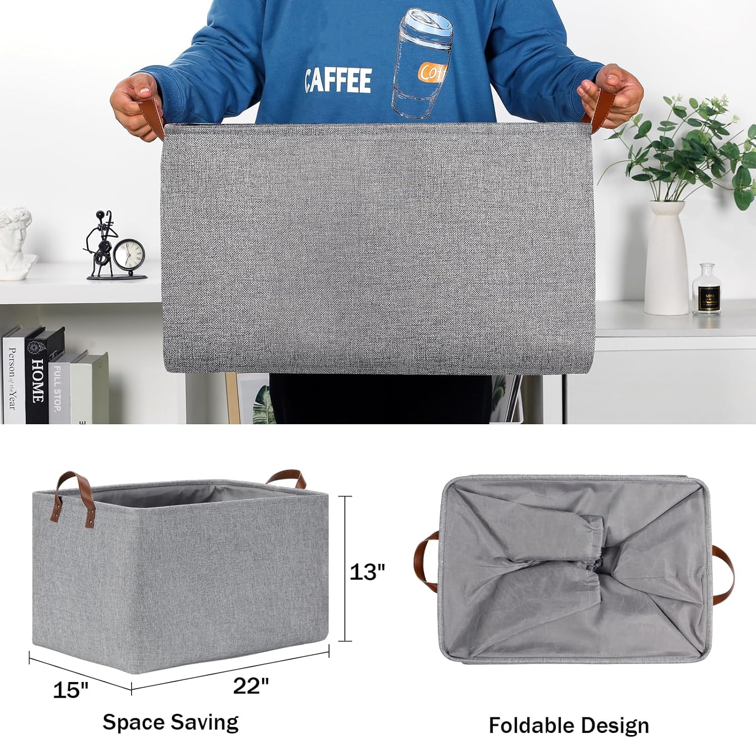 DULLEMELO Large Grey Storage Baskets 70L Oversized Dog Toy Bin Basket, Collapsible 22" X 15" X 13" Extra Large Fabric Baskets for Storage Clothes, Toys, Blankets Organizers (Grey)