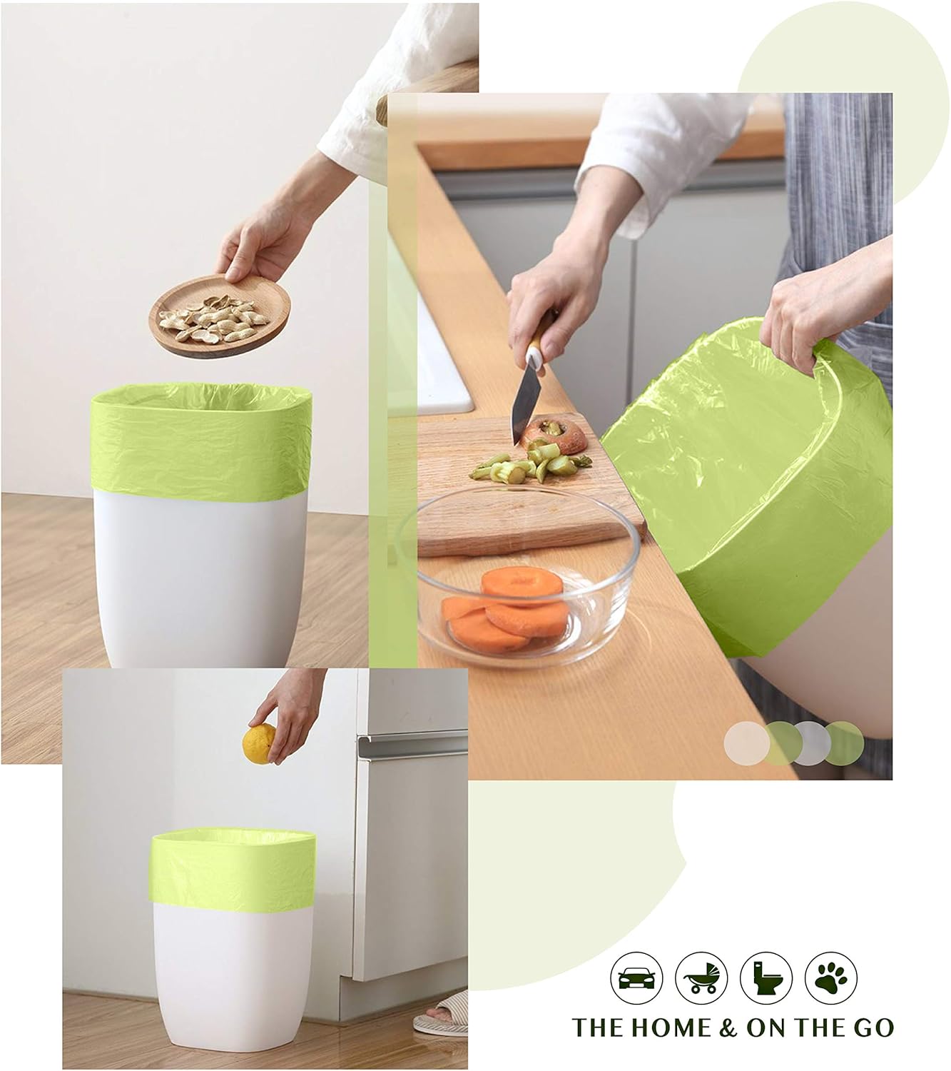 FORID 4 Gallon Garbage Bags, 150 Count, Unscented, Strong Trash Can Liners, 15 Liter Wastebasket Bags for Kitchen, Bathroom, Home Office, Green