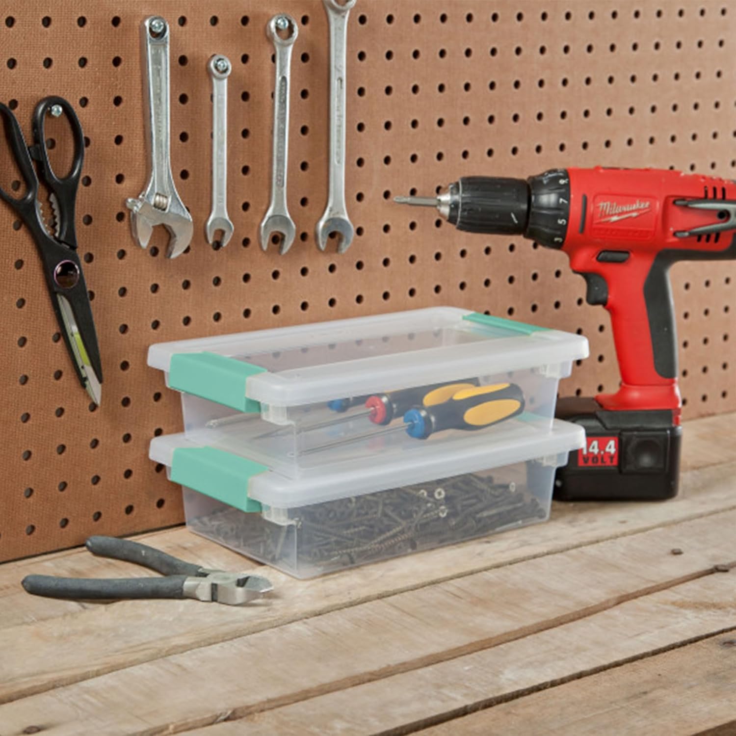 Sterilite 30-Pack Clip Box, Stackable Clear Plastic Bins with Latching Lids, Small - Writing, Arts or Crafts Supplies Storage Containers for Home, Office, Classroom and Workshop Organization