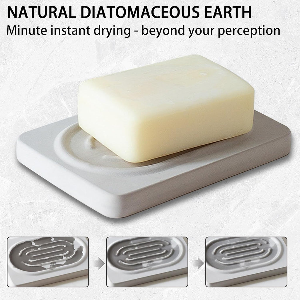 Diatomite Soap Dish for Kitchen Organizer, Quick Dry Sink Caddy Holder for Sponge, Brush, Toothbrush - Fast Absorbing Stone Tray (Light Grey, 4.8" x 3.1")
