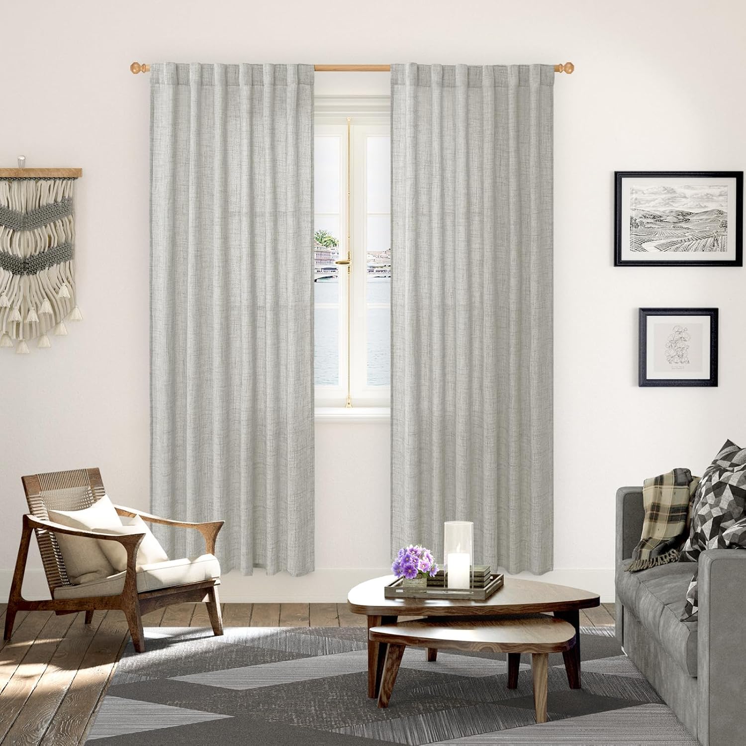 YoungsTex Light Grey Linen Curtains 78 Inch Length for Living Room, Light Filtering Semi Sheer Window Drapes Rod Pocket Back Tab Curtain for Bedroom Office Dining, 2 Panels, 52 X 78 Inch