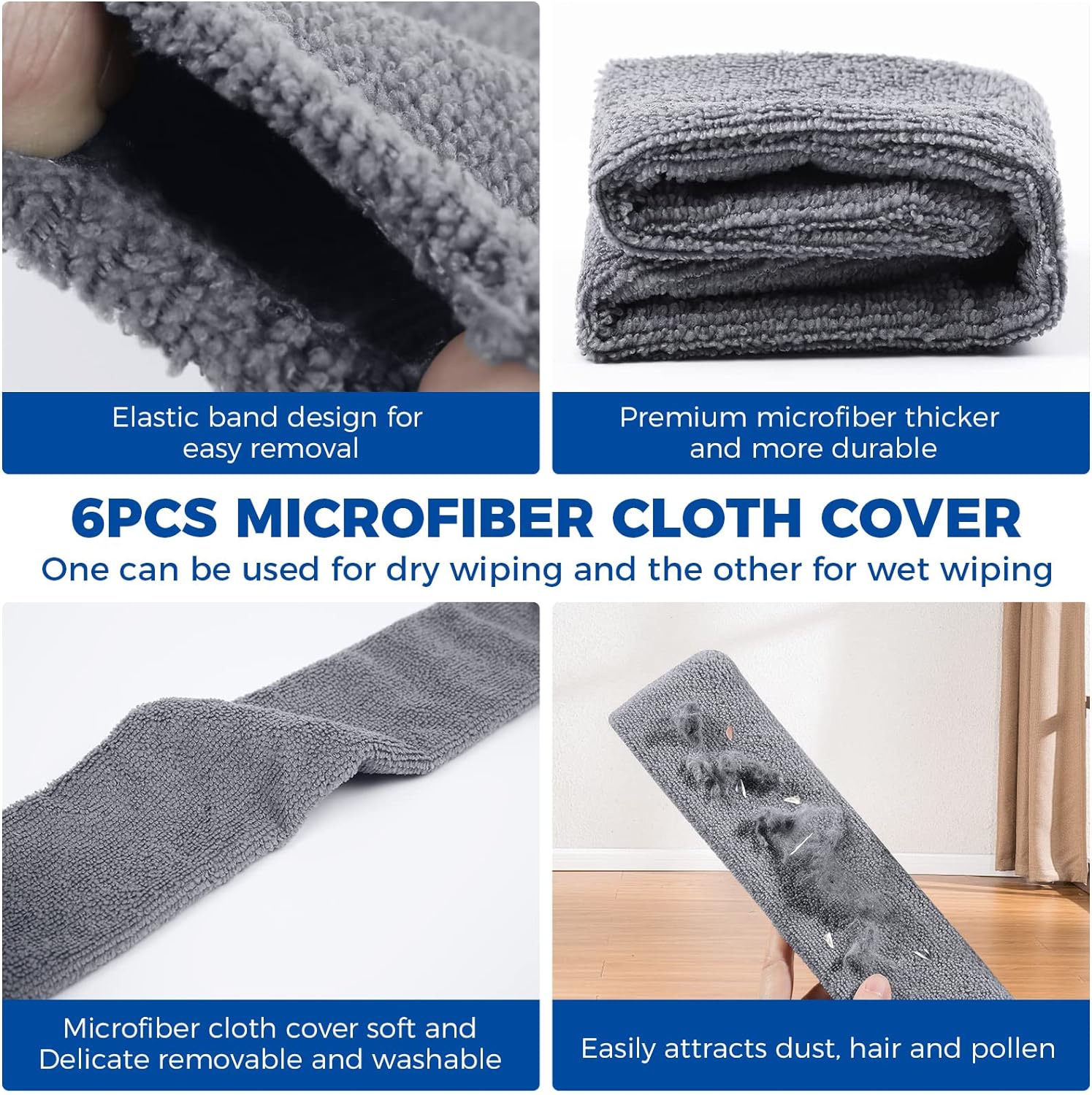 6pcs Dusters Replacement Cloth Retractable Gap Dust Cleaner Cloths, Reusable Microfiber Cloth Cover Washable, Under Furniture Duster Refill for Home Kitchen Household Wall Couch Cleaning Supplies