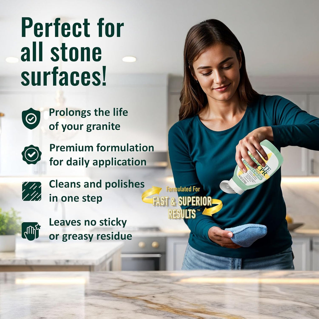 CPR Granite Cleaner Can Be Used Daily On Granite, Marble, Quartz & Corian. Leaves A Gorgeous Streak-Free Shine & Silky Smooth Finish (18 Ounce (Pack of 2))