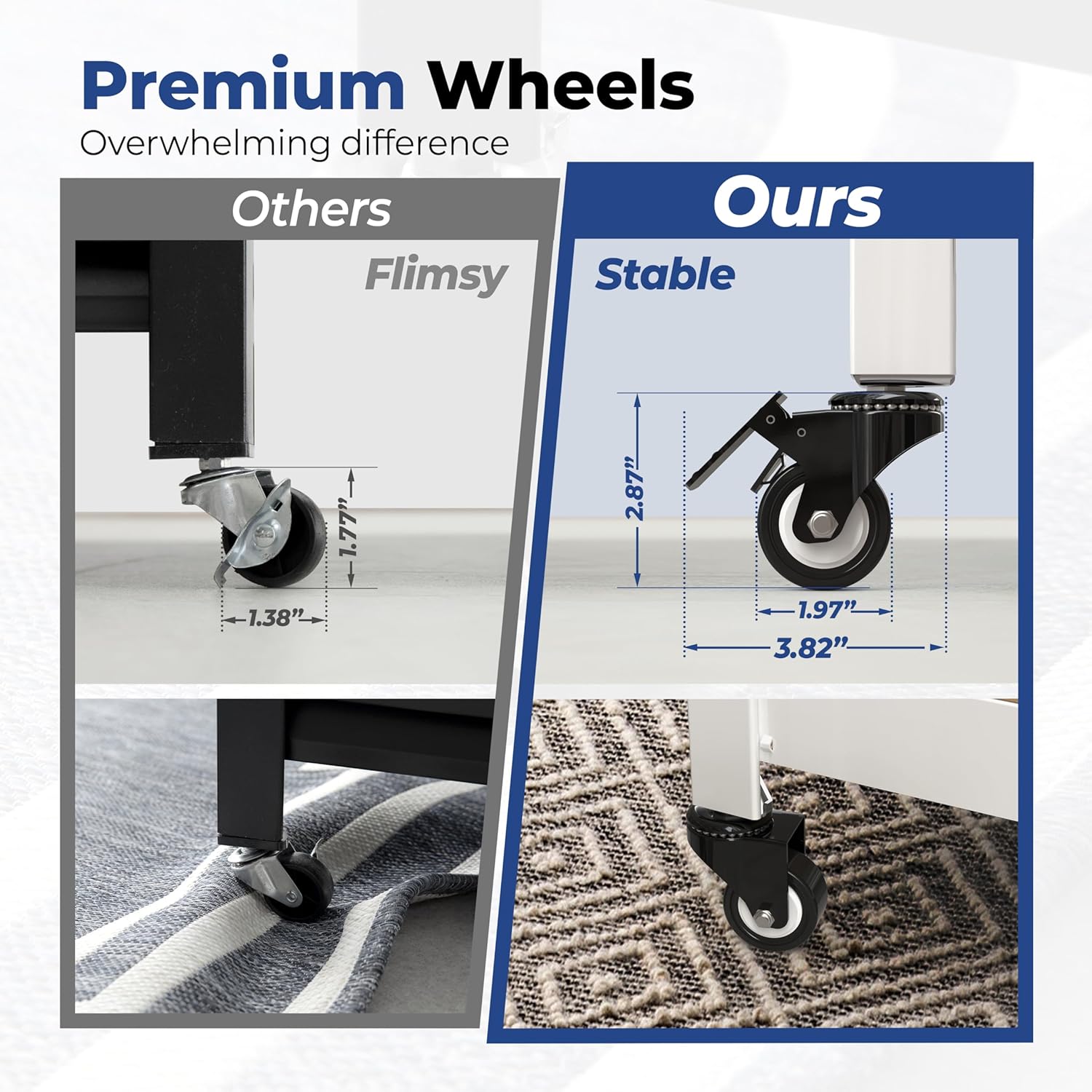 HOMEDANT House White 5-Tier Metal Rolling Cart Shelf Rack Casters Heavy Duty Wheel Shelving Unit Adjustable Utility Storage Shelves Organizer Shelf Kitchen Garage 24.4" W x 16.5" D x 62.2" H 4Pack