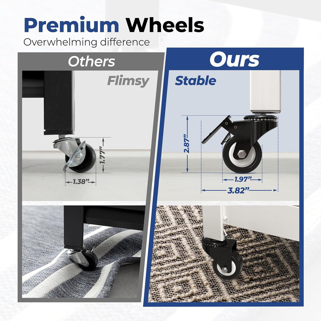 HOMEDANT House White 5-Tier Metal Rolling Cart Shelf Rack Casters Heavy Duty Wheel Shelving Unit Adjustable Utility Storage Shelves Organizer Shelf Kitchen Garage 24.4" W x 16.5" D x 62.2" H 3Pack