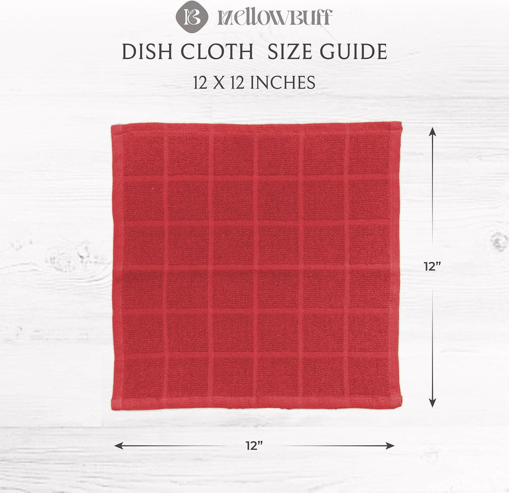 100% Cotton Dish Cloths for Dish Washing, Terry Dish Cloth, Cotton Dish Rags, 6 Pack, Super Soft and Absorbent, 12"x12" inches, Reusable Cleaning Cloth, RED Dish Cloth
