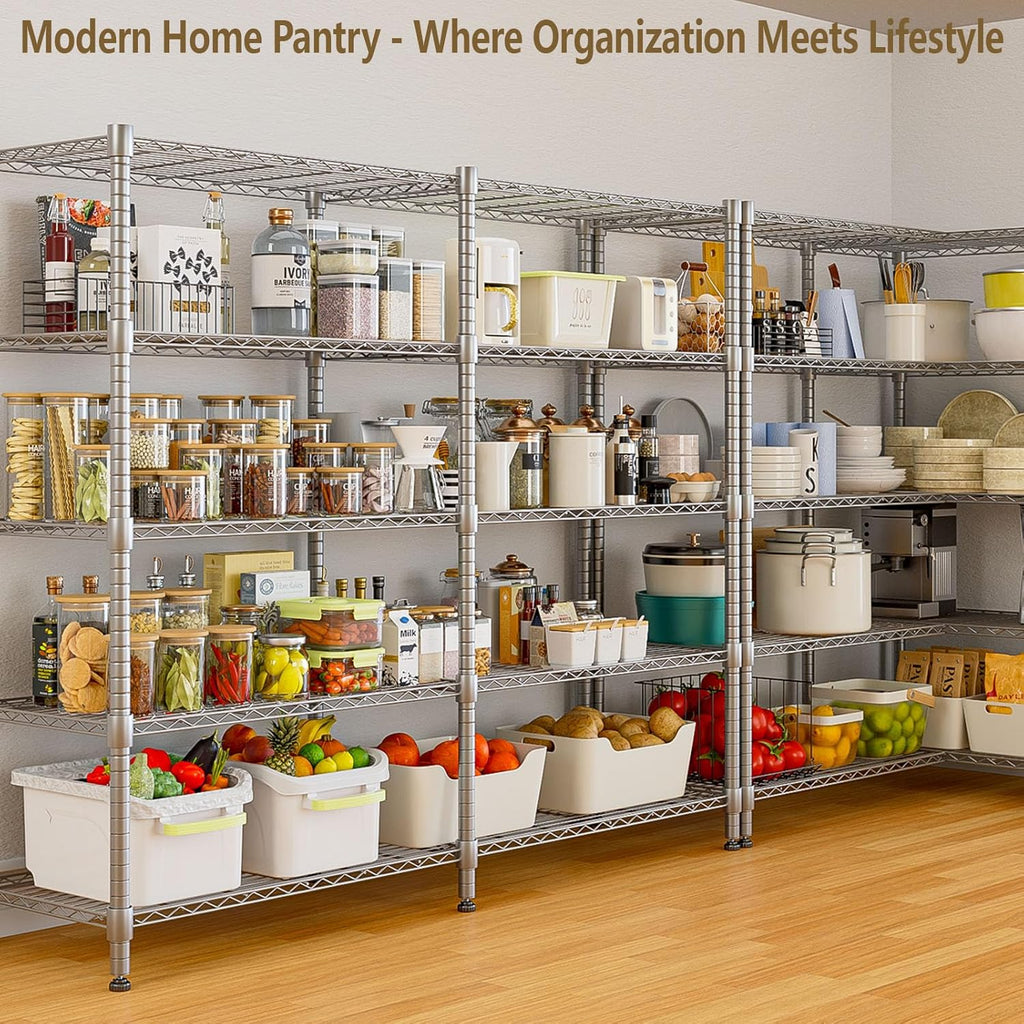 Himimi 72"W Wire Rack Shelving-2000LBS Capacity, Adjustable Storage Shelves Metal Shelves for Storage, 5-Tier Heavy Duty Wire Organizer for Kitchen, Garage, Pantry, 72" W x 18" D x 72" H, Silver Grey