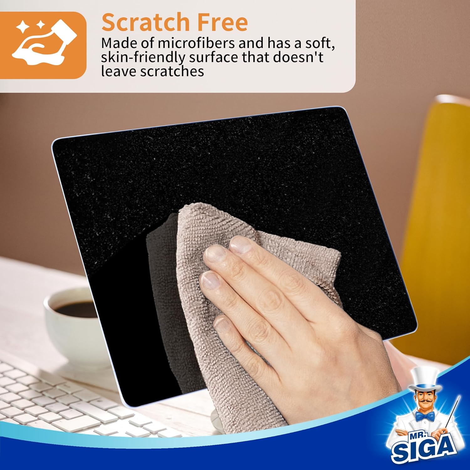 MR.SIGA Microfiber Cleaning Cloths, All-Purpose Surface Microfiber Towels, Streak Free Cleaning Rags, Pack of 12, Wheat, Size 32 x 32 cm(12.6 x 12.6 inch)
