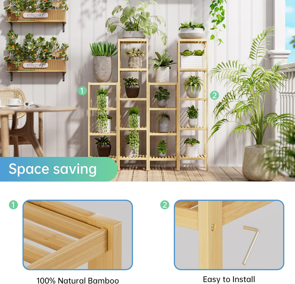SMIBUY Bathroom Storage Shelf, 5-Tier Bamboo Rack Organizer, Multifunctional Shelving Unit for Living Room Bedroom Kitchen (Natural)