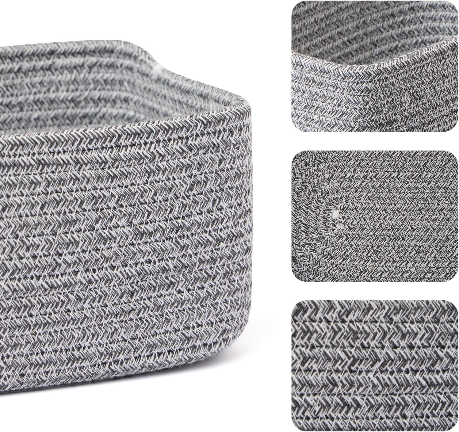 Small Storage Baskets for Organizing | Closet Organizer Bins | Shelf Toy Basket | Woven Rope Baskets | Cube Decorative Box | Shallow Basket | 11.5x7.5x4.7” | 4 Packs Mixed Grey