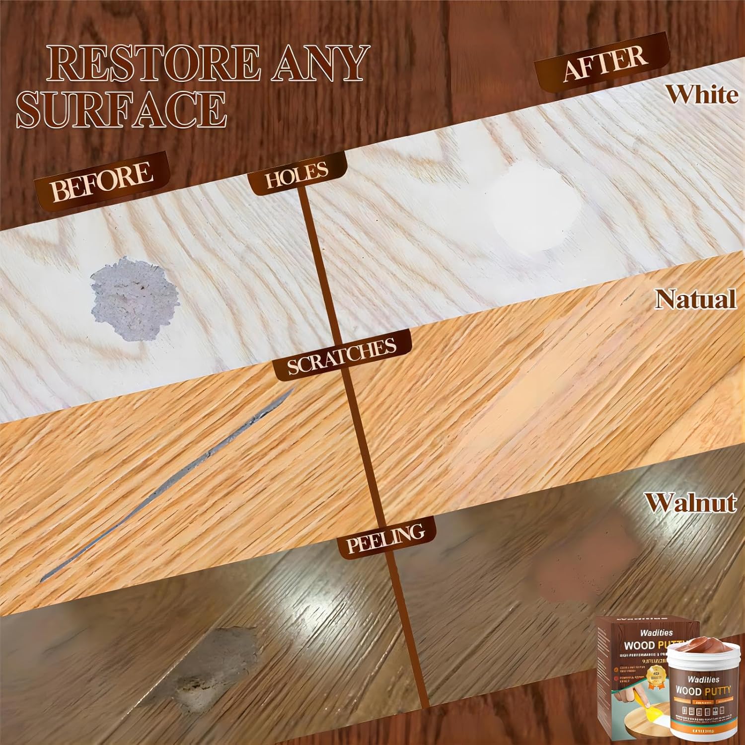 Walnut Wood Filler, Walnut Wood Putty, Paintable Stainable Wood Repair Putty, 9.87 Ounce Wood Furniture Repair kit, Quickly Repair Wood Cracks and Holes on Wooden Floor Furniture (Walnut)