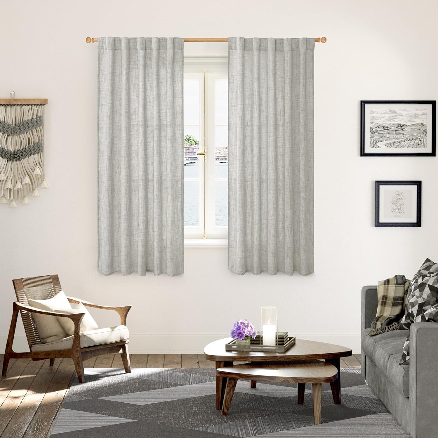 YoungsTex Light Grey Linen Curtains 63 Inch Length for Living Room, Rod Pocket Light Filtering Burlap Textured Drapes Back Tab for Bedroom Office Short Window Rustic, 2 Panels, 42 X 63 Inch