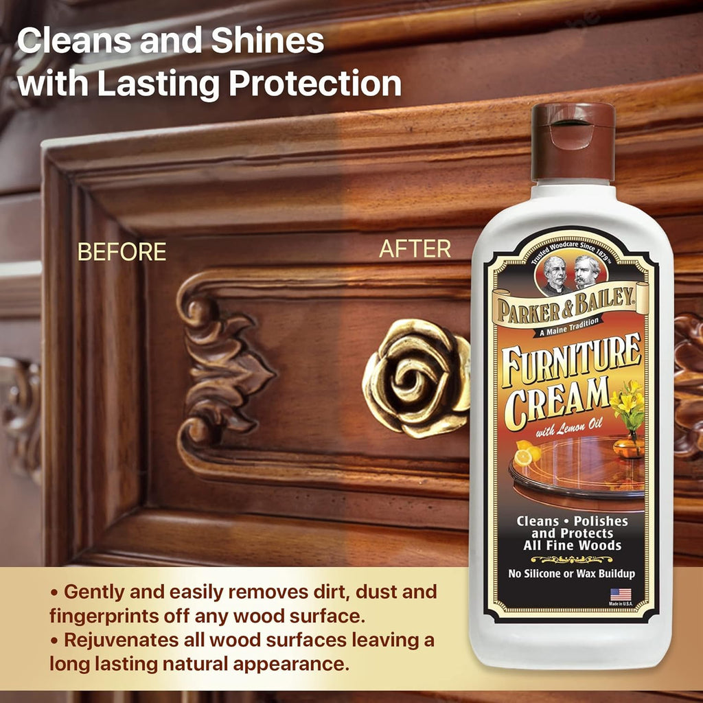 Parker & Bailey Furniture Cream - Multisurface Wood Cleaner and Polish Furniture Quick Shine Restorer Protector Kitchen Cabinets Surface Cleaner House Cleaning Supplies Home Improvement