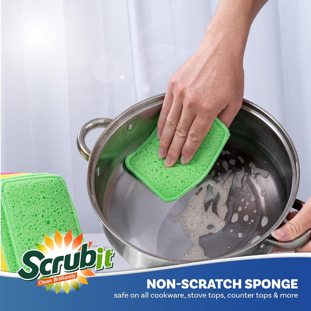 SCRUBIT - [12 Pack] Scrub and Wipe Cleaning Pads – Dual Sided Scouring Pad and Dish Sponge -Reusable Kitchen Sponge for Pots, Pans Utensils & Non-Stick Cookware - Assorted Color Dishwashing sponges