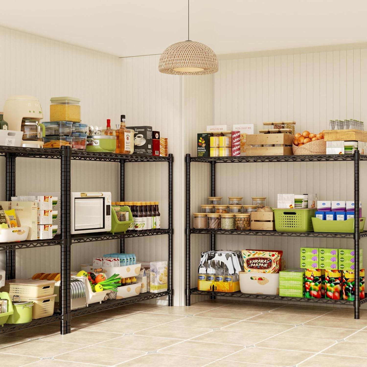 Storage Shelves, 2 PCS 48" L x 20" W x 47" H Heavy Duty Garage Wire Shelving Unit Loads 1200LBS, 3-Tier Adjustable Metal Industrial Utility Shelf Rack for Kitchen, Laundry Room, Basement