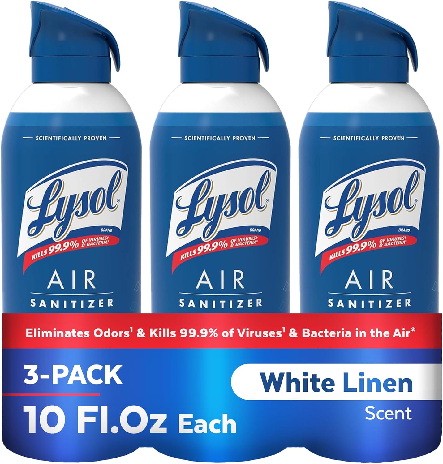 Lysol Air Sanitizer Spray with Odor Eliminator for Home & Office, Sanitizing Spray, Air Freshener Alternative, White Linen Scent, 10 oz (Pack of 3)
