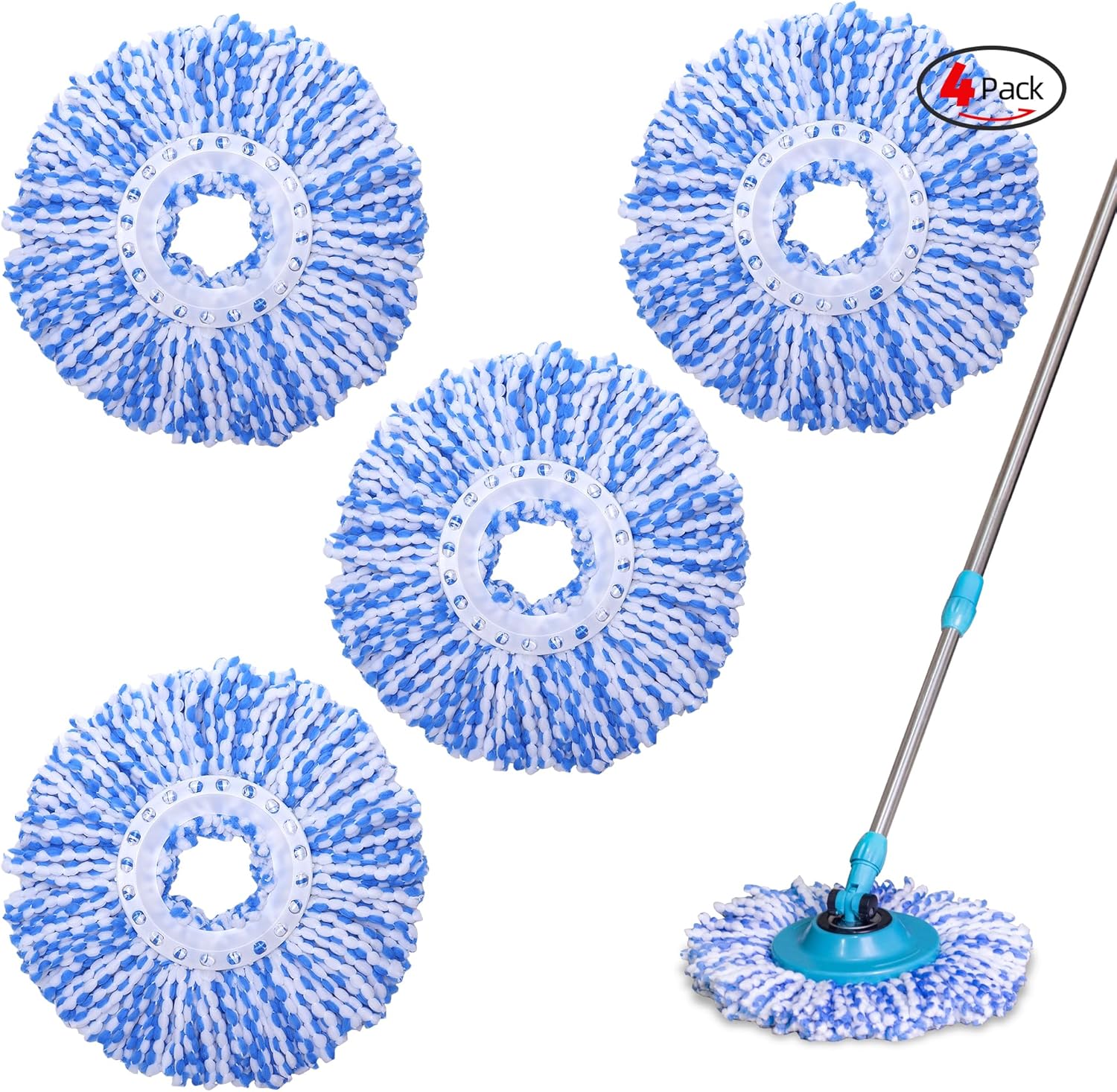 Mop Replacement Heads - 4-Pack Blue Microfiber Replacement Mop Heads Universal for 360°Spin Magic Mopping,Round Shape Standard Size