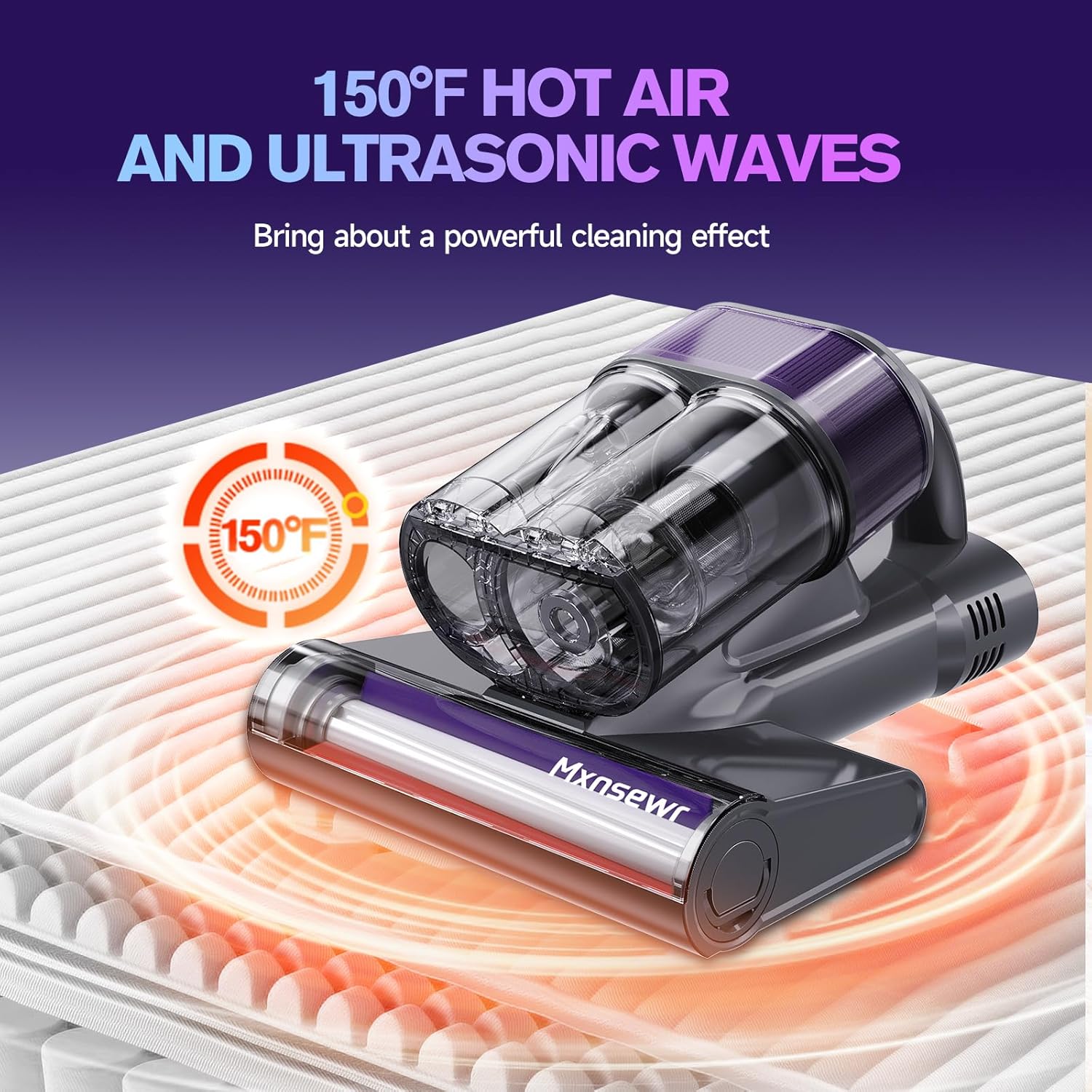 Mattress Vacuum Cleaner, 18Kpa Handheld Bed Vacuum Cleaner with 253.7nm UV-C Light, HEPA Filter & Ultrasoni, 150℉ Heat, Smart Dual Cup, and One-Click ash Removal for Bed, Sofa(Gray)