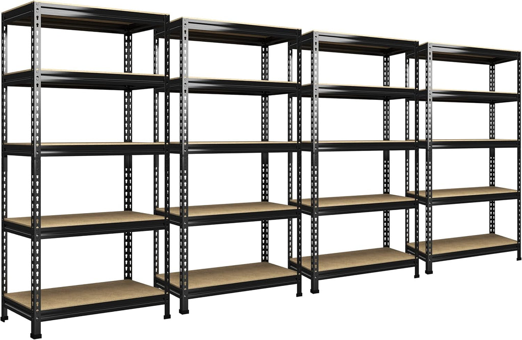 PrimeZone 32"W x 16"D x 63" H Storage Shelves - 4 Pack 5 Tier Adjustable Garage Storage Shelving, Heavy Duty Metal Storage Organizer Utility Rack Shelf Unit for Warehouse Pantry Closet Kitchen, Black