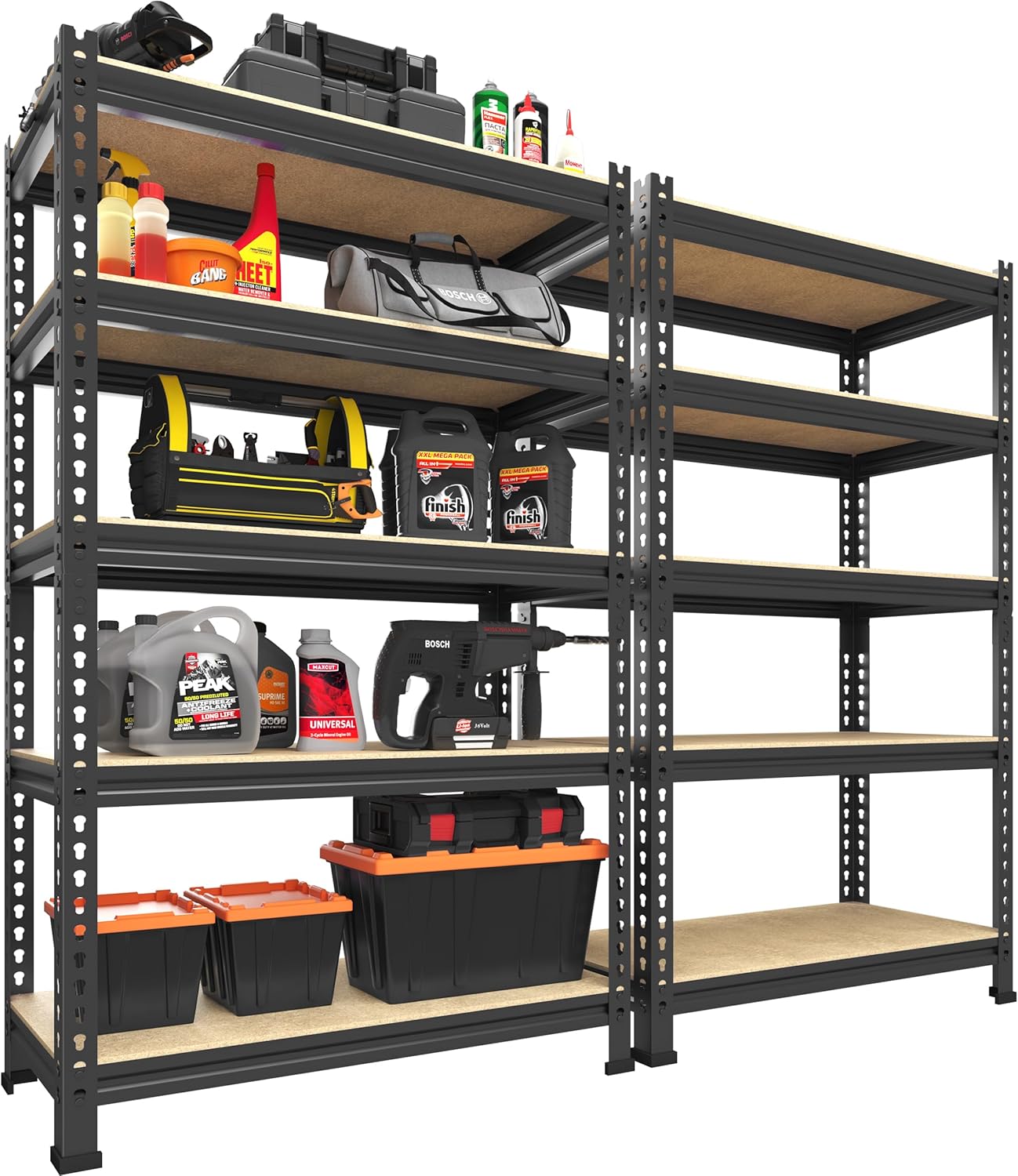 PrimeZone Storage Shelves 2 Pack 5 -Tier Heavy Duty Shelf, 1325 lbs /Pack Capacity Adjustable Metal Garage Storage Rack, Shelving Unit Rack 28" x 12" x 59" for Warehouse Pantry Closet Kitchen Black